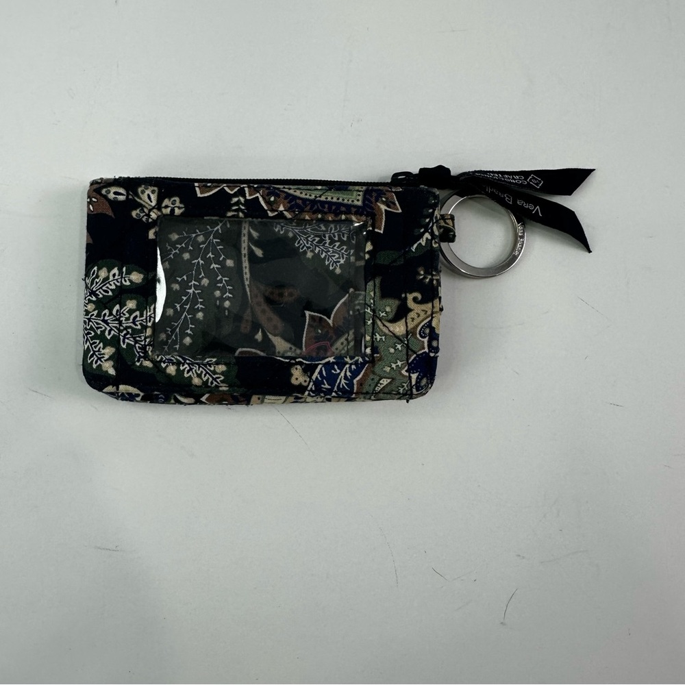 Vera Bradley Blue, Green, Tan Quilted Kensington ID Case with Key Ring Floral